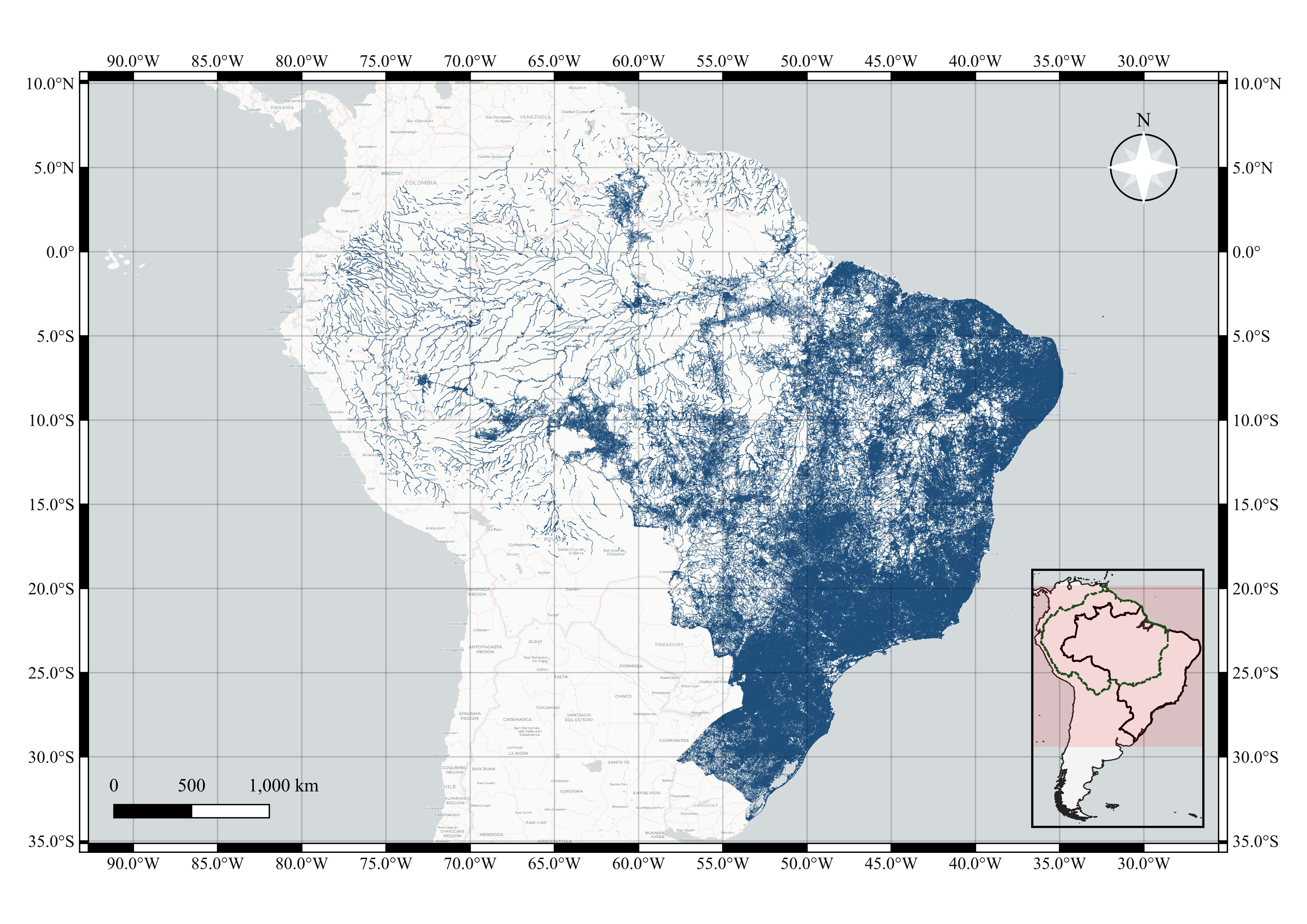 Road/River network of Brazil and the Amazon